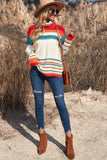 MQTIME  -  Contrast Striped Turtleneck Dropped Shoulder Sweater