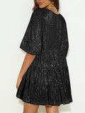 MQTIME  -  Round Neck Half Sleeve Mini Dress