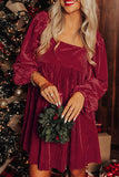 MQTIME  -  Square Neck Long Sleeve Mini Dress