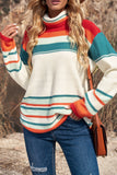 MQTIME  -  Contrast Striped Turtleneck Dropped Shoulder Sweater