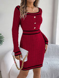 MQTIME  -  Contrast Trim Long Sleeve Sweater Dress