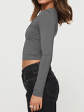 MQTIME  -  Scoop Neck Long Sleeve Cropped T-Shirt