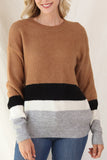 MQTIME  -  Color Block Round Neck Dropped Shoulder Sweater
