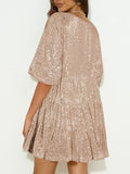 MQTIME  -  Round Neck Half Sleeve Mini Dress