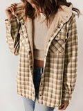 MQTIME  -  Plaid Snap Down Plush Hooded Jacket