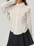 MQTIME  -  Ruched Button Down Long Sleeve Shirt