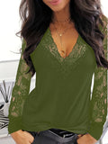 MQTIME  -  Full Size Lace Detail V-Neck Long Sleeve Blouse