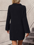 MQTIME  -  Collared Neck Long Sleeve Sweater Dress with Pockets