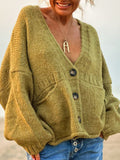 MQTIME  -  Pocketed V-Neck Button Up Cardigan