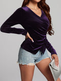 MQTIME  -  Ruched Surplice Long Sleeve Top