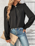 MQTIME  -  Swiss Dot Mock Neck Long Sleeve Blouse