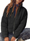 MQTIME  -  Pocketed Plaid Quilted Zip Up Winter Coat