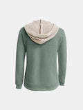 MQTIME  -  Full Size Waffle-Knit Contrast Long Sleeve Hoodie