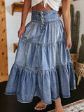 MQTIME  -  Tiered Button-Fly Denim Skirt