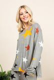 MQTIME  -   High-Low Star Print Long Sleeve Lounge Top