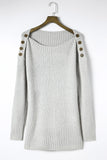MQTIME  -  Side Slit Boat Neck Long Sleeve Sweater