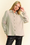 MQTIME  -   Crochet Sleeve Crinkled Texture Shirt