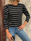 MQTIME  -  Full Size Striped Round Neck Puff Sleeve T-Shirt