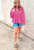 MQTIME  -  Corded Johnny Collar Long Sleeve Babydoll Blouse