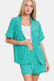 MQTIME  -  Zenana Button Down Short Sleeve Top and Shorts Lounge Set