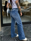 MQTIME  -  Everyday Comfort Women's Y2K Retro Blue Straight-Leg Jeans - Loose Fit, Comfortable Denim, Streetwear Style, Classic Washed Blue, Versatile for All Seasons, Perfect for Casual or Trendy Outfits