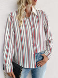 MQTIME  -   Perfee Contrast Striped Collared Neck Long Sleeve Shirt