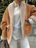 MQTIME  -  Fuzzy Collared Neck Long Sleeve Jacket