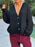 MQTIME  -  Pocketed V-Neck Button Up Cardigan
