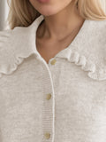 MQTIME  -  Frill Button Up Collared Neck Long Sleeve Cardigan