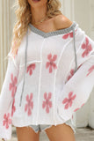 MQTIME  -  Drawstring Flower Hooded Knit Top