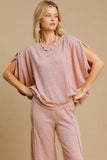 MQTIME  -  Umgee Exposed Seam Round Neck Batwing Sleeve Knit Top
