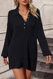 MQTIME  -  Collared Neck Long Sleeve Sweater Dress with Pockets