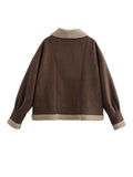 MQTIME  -  Fuzzy Collared Neck Long Sleeve Jacket