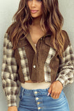 MQTIME  -  Raw Hem Plaid Cropped Hooded Jacket