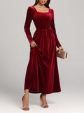 MQTIME  -  Velvet Square Neck Long Sleeve Dress