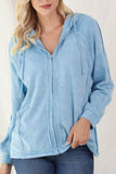MQTIME  -  Exposed Seam Zip Up Long Sleeve Drawstring Hoodie