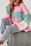 MQTIME  -  Color Block Round Neck Drop Shoulder Sweater