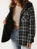 MQTIME  -  Plaid Snap Down Plush Hooded Jacket