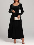 MQTIME  -  Velvet Square Neck Long Sleeve Dress