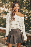 MQTIME  -  Striped V-Neck Drop Shoulder Sweater