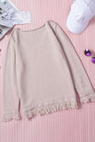 MQTIME  -  Exposed Seam Fringe Hem V-Neck Long Sleeve Sweater