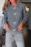 MQTIME  -  Bow Round Neck Long Sleeve Cardigan