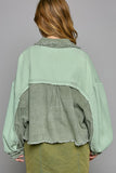 MQTIME  -  Waffle Knit Raw Hem Contrast Button Up Jacket