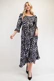MQTIME  -  Celeste Full Size Leopard Round Neck Flounce Sleeve Dress