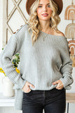 MQTIME  -  Side Slit Boat Neck Long Sleeve Sweater