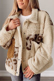 MQTIME  -  Pocketed Leopard Collared Neck Sherpa Jacket