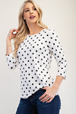 MQTIME  -  Celeste Full Size Polka Dot Round Neck Three-Quarter Sleeve T-Shirt
