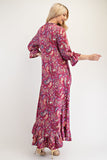 MQTIME  -  Celeste Full Size Ruffle Hem Paisley Round Neck Dress