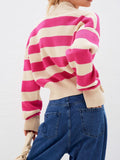 MQTIME  -  Striped Button Down Drop Shoulder Cardigan