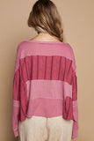 MQTIME  -  POL Half Button Color Block Drop Shoulder Knit Top